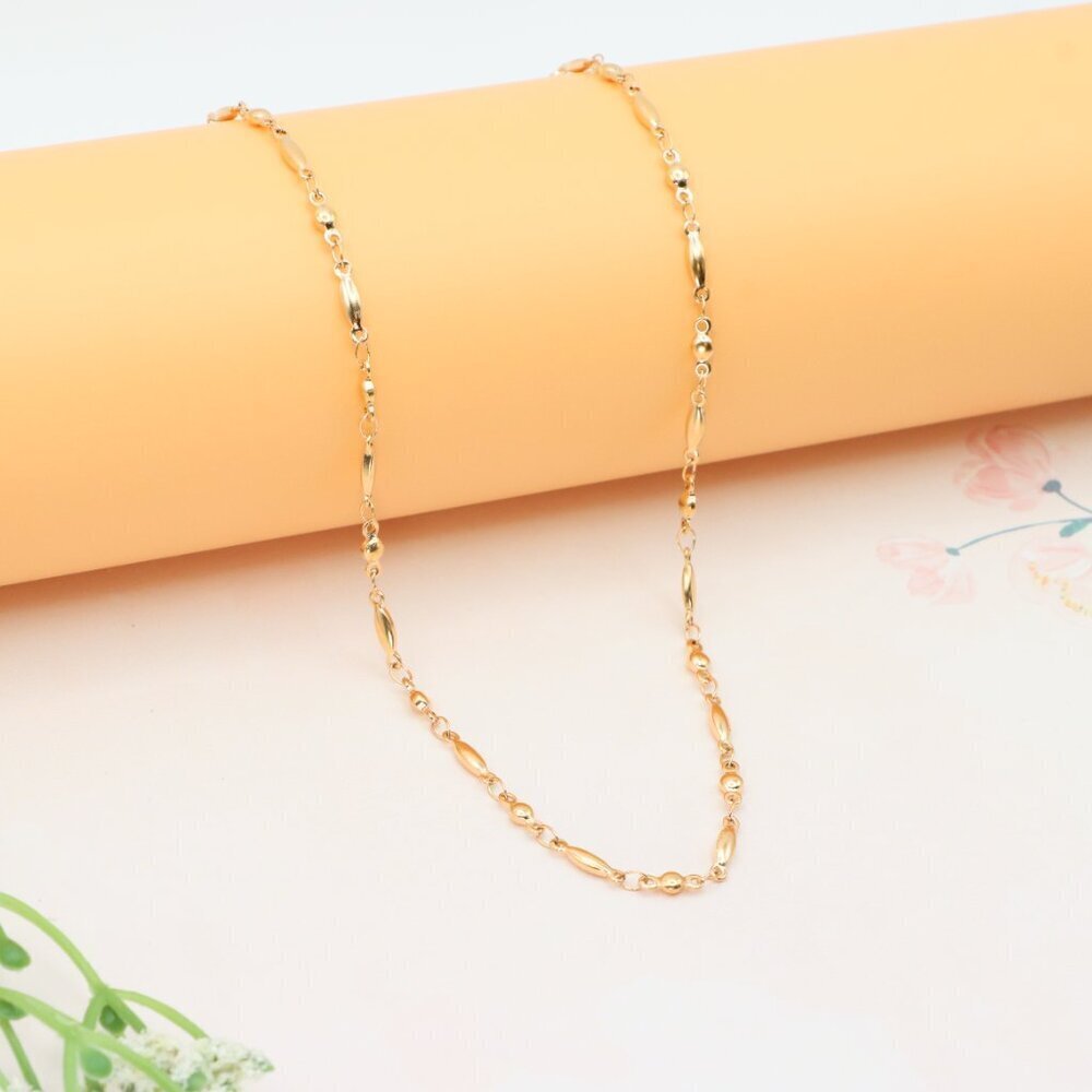 Rose Gold Plated Brass Necklace with Oval & Bead Link, XPNL0281